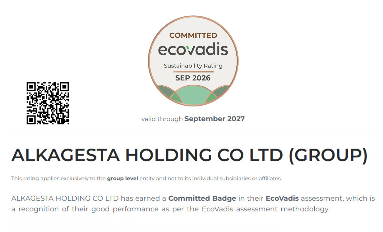Alkagesta receives EcoVadis Committed Badge for sustainability practices